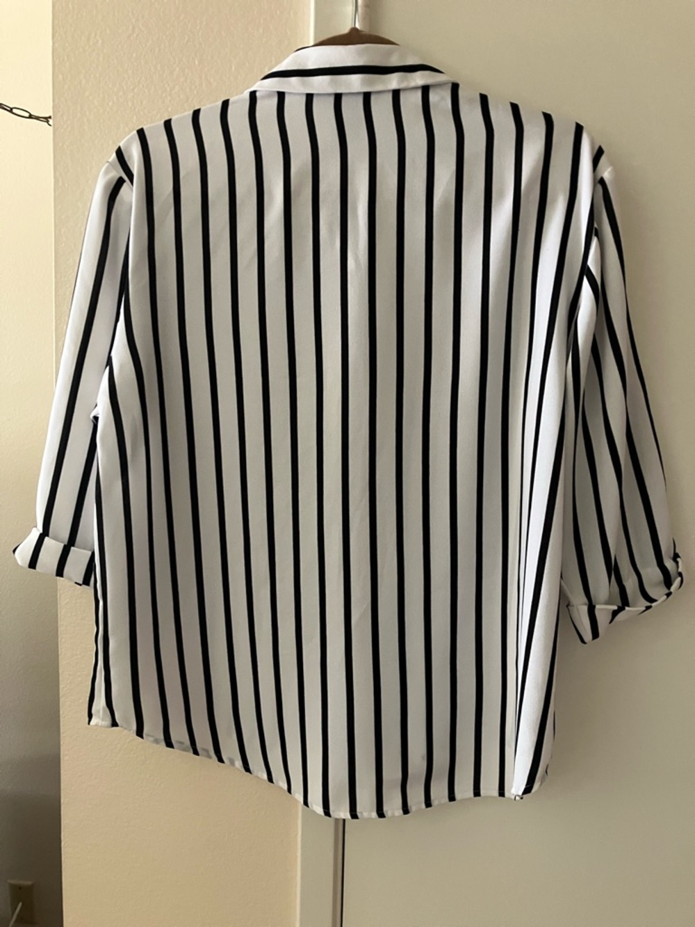 New York & Company Men's White Shirt with Black Vertical Stripes - Picture 2 of 3